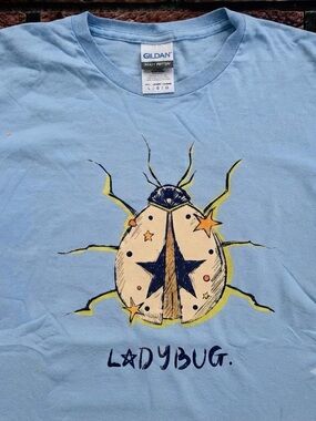 Ladybug Graphic Gildan Tee Light Blue Color Heavy Cotton
